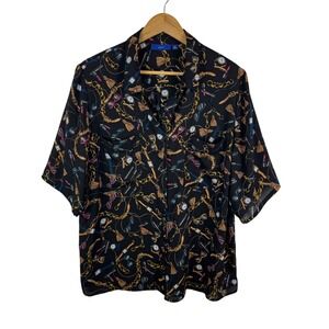 Apt 9 Chain Accessory Fashion Print Button Down Shirt Size XXL Retro Lightweight